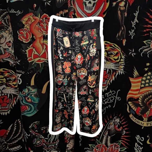 NWT- ED HARDY COLORFUL FLASHBOARD TATTOO PRINT TRACK PANTS / SWEATPANTS - SIZE S - Picture 3 of 5